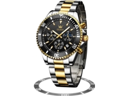 Lurelia Relógio Cronógrafo Masculino, Movimento De Quartzo, Data/calendário, Luminoso, Aço Inoxidável, Resistente À Água 30m, Preto, Prata
