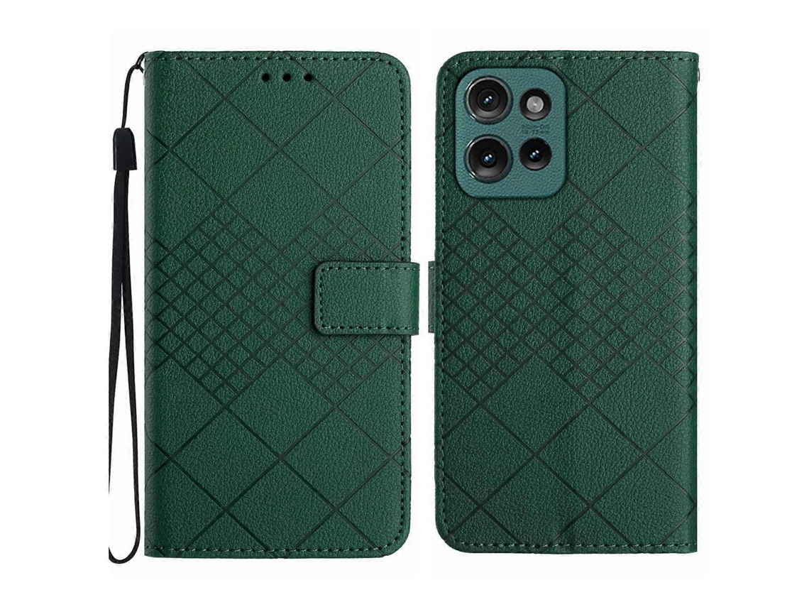Capa De Couro Com Textura De Grade Rômbica Para Celular