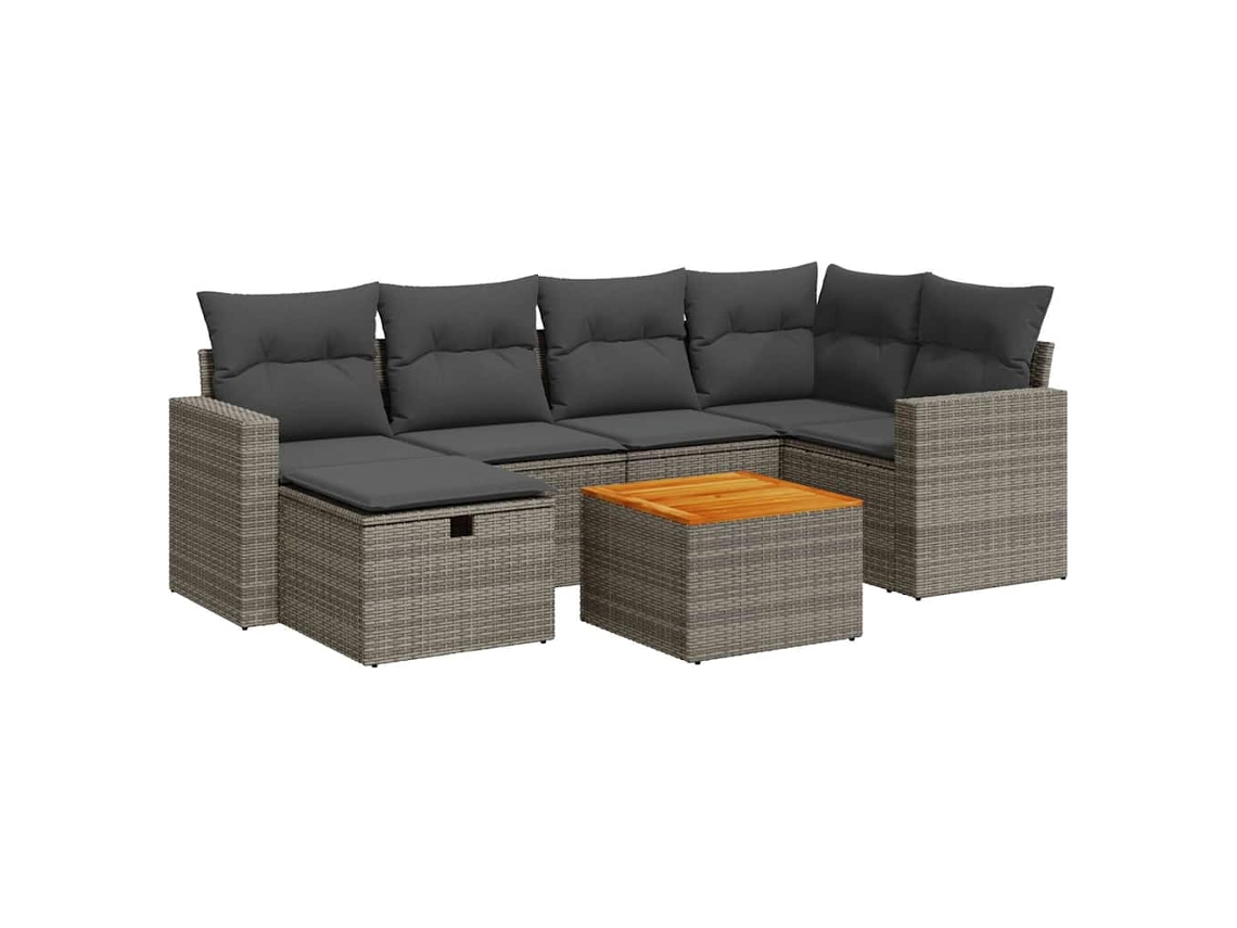 Conjunto de 7 Sofás para Jardim com Almofadões Vime Pe Cinzento MAISON EXCLUSIVE (7 pcs)