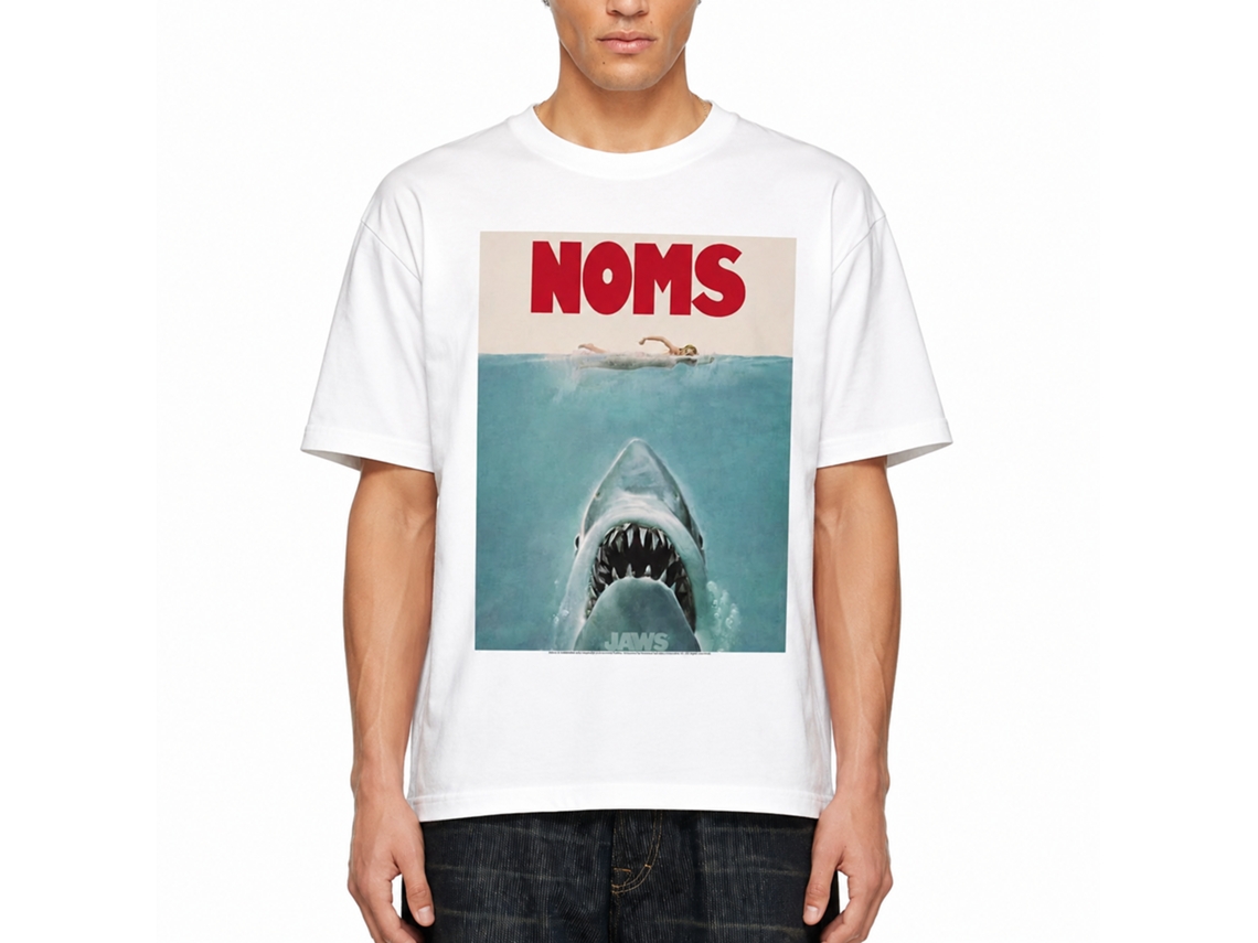 Rockinstone Jaws Movie Noms White Adult T-shirt Size:m