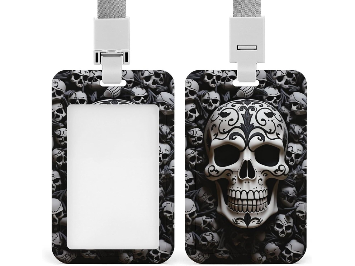 Porta Crachá Plástico Resistente Com Carimbo Caveira Preto E Branco, Cartões De Proximidade Ideal, Cartões De