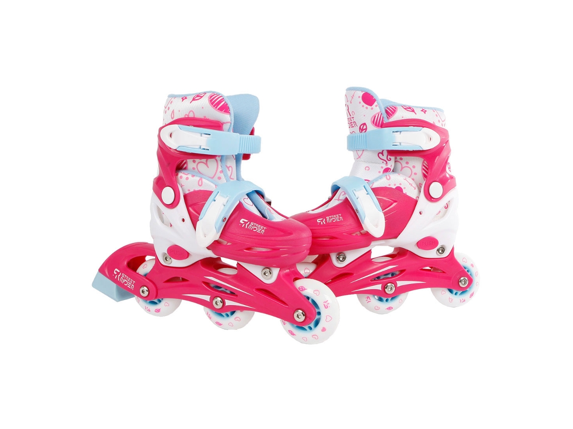Patins Em Linha Rosa, Ajustáveis, Infantis, Tamanho 26 29, Bota Rígida. Street Rider