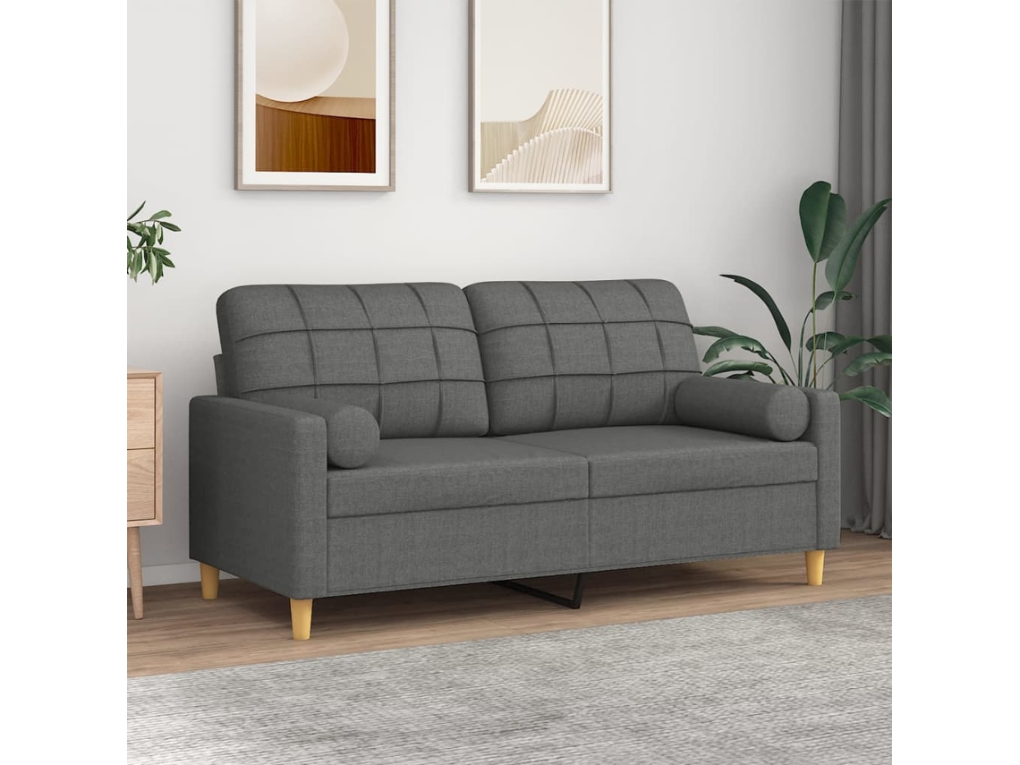 Vidaxl Sofá 2 Lugares +almofadas Decorativas 140cm Tecido Cinza-escuro