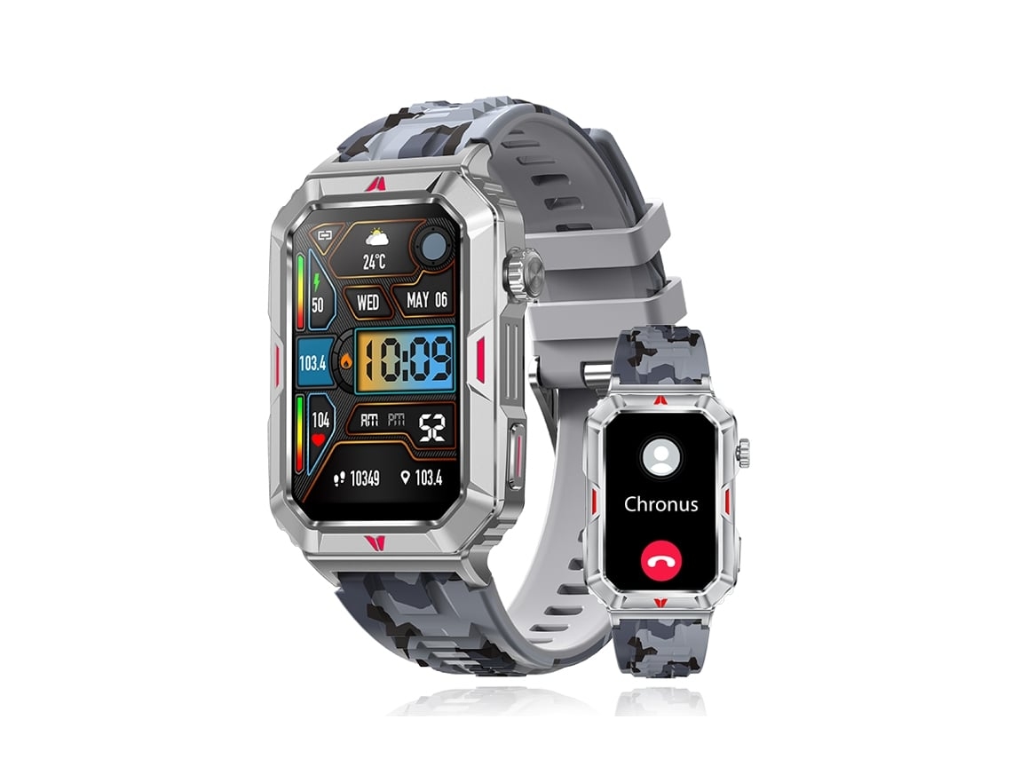 Smartwatch Yunzii Cf26 1 57 Polegadas Tela Quadrada Rastreador De Fitness Masculino Para Android Ios Camo Cinza