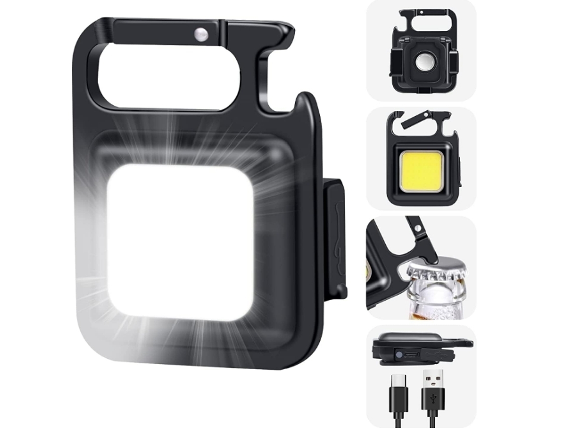 Lanterna De Chaveiro L Mini Cob Brilhante Recarregável 1000 Lúmens 4 Modos Luz Com Suporte Dobrável Preto Bisbus*