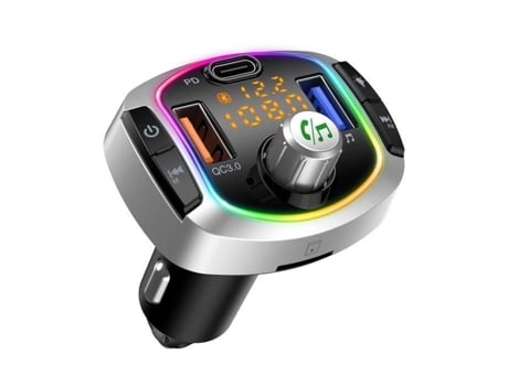 Transmissor FM Bluetooth, kit de carro mãos-livres Bluetooth com USB QC3.0 + carregador de isqueiro tipo C, suporte para cartão TF/unidade flash USB