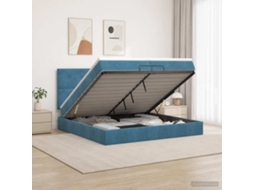 Vidaxl Cama Ottoman Com Colchão Azul Escuro 200 X 200 Cm Veludo