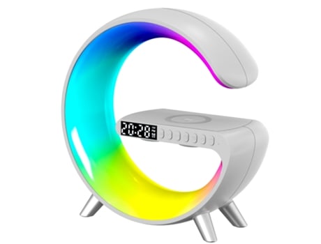 Carregador Sem Fio Luz Ambiente Alto-Falante Bluetooth Música Ritmo Relógio Despertador