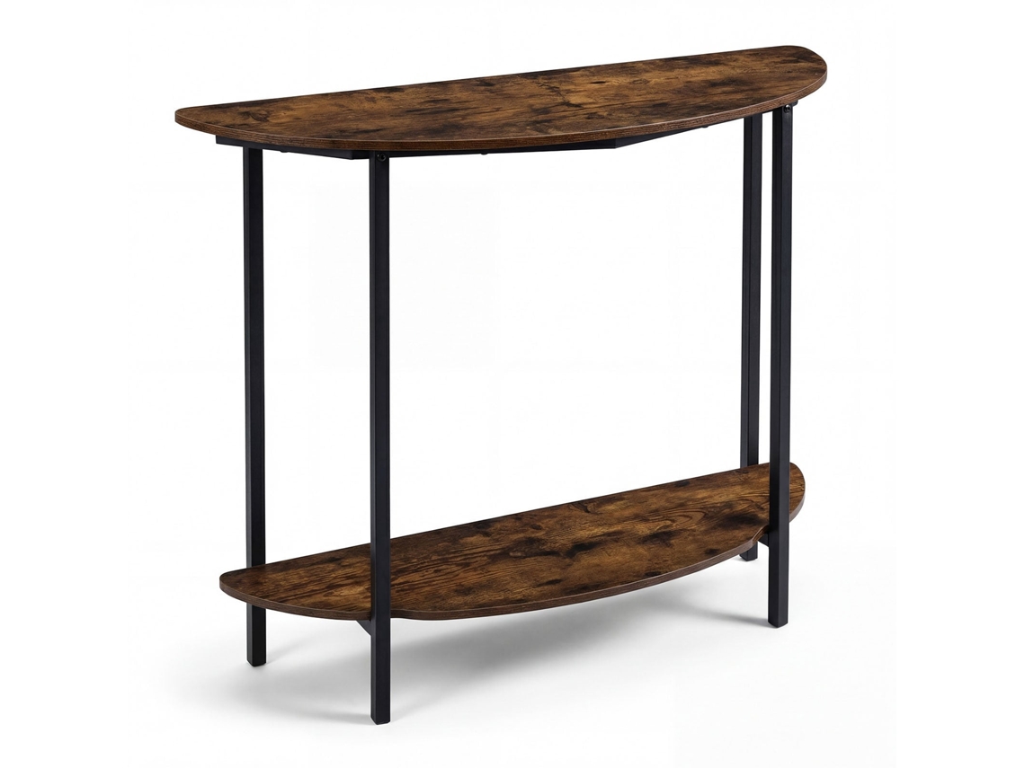 Mesa de Console em Formato de Meia lua com 2 Prateleiras, Marrom Rústico NORTHIX