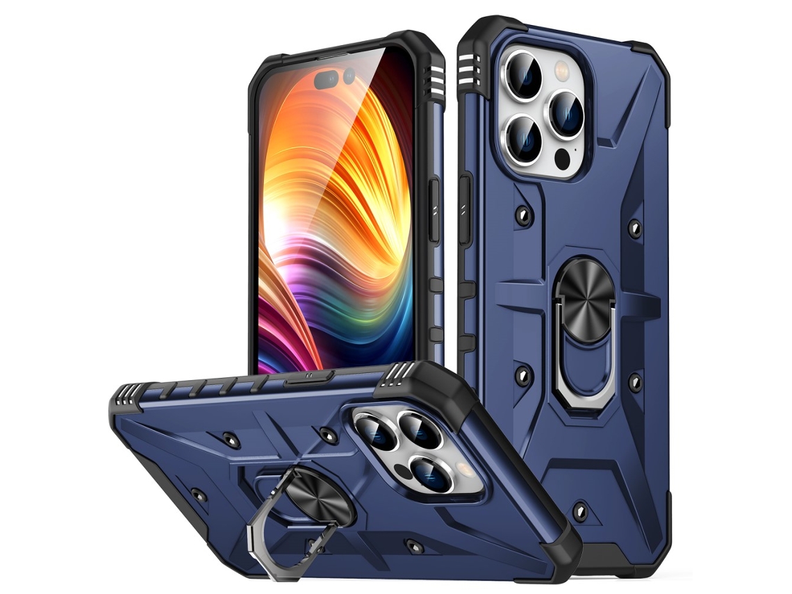 Suporte Casa Para Iphone 15 Pro Max Pele Sintética Anti-choque Azul