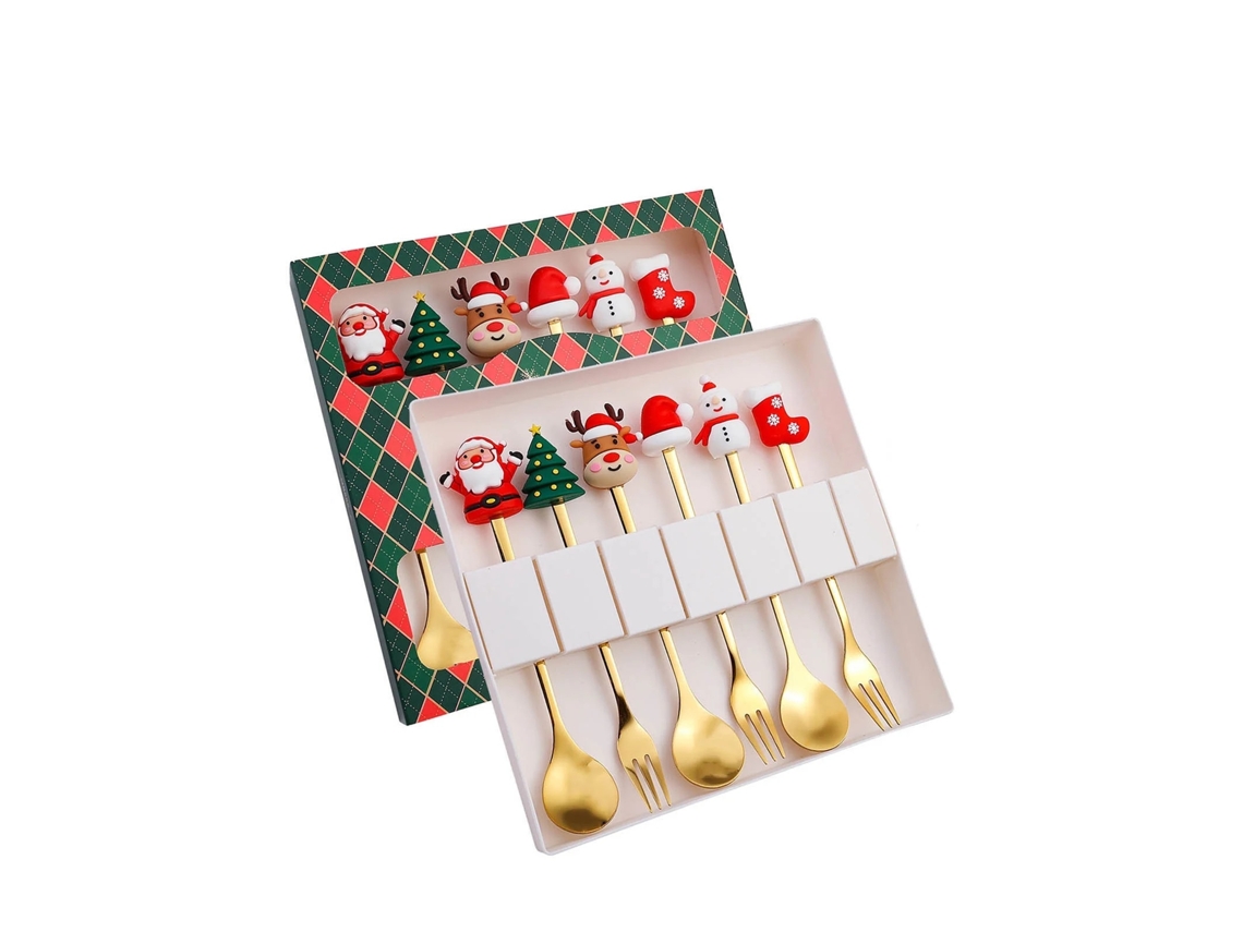 Conjunto De Garfo E Colher De Natal Em Aço Inoxidável - Utensílios De Natal Com Adorável Design Presente Perfeito Para O Festival (g)