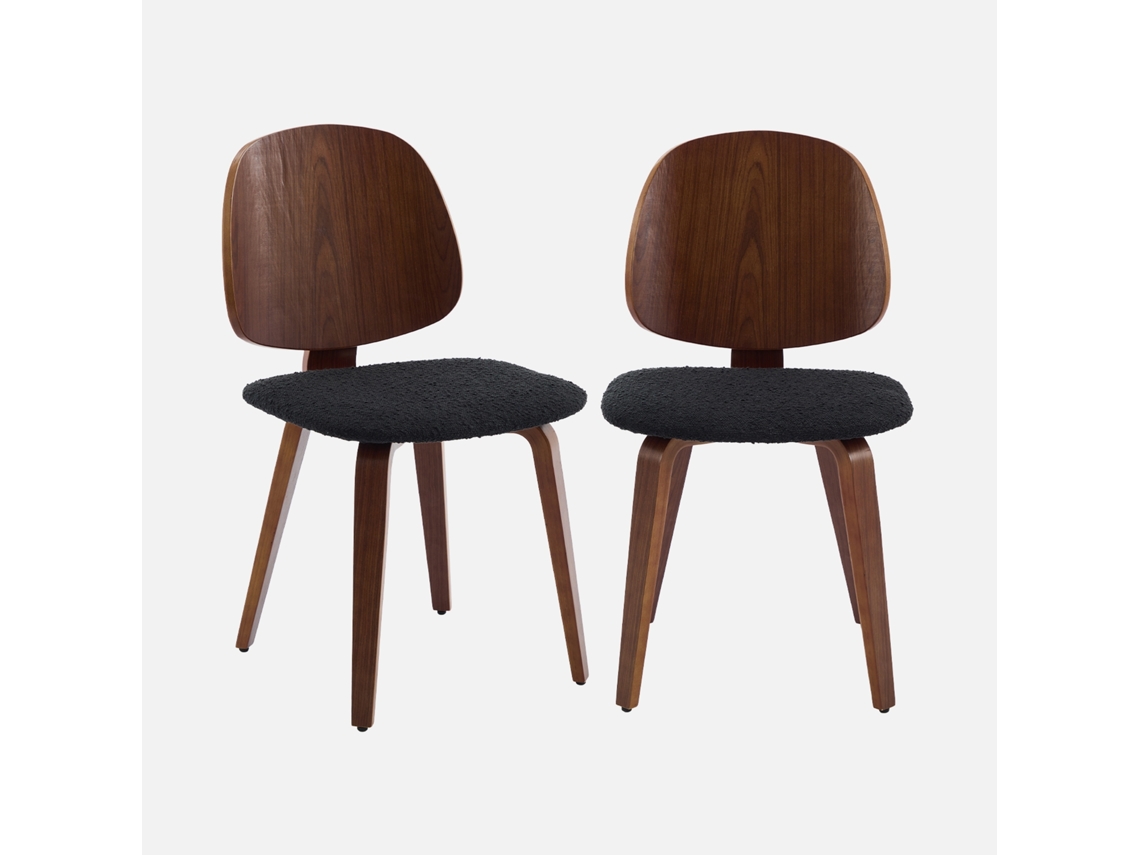 Cadeira Em Madeira Com Assento Em Tecido Bouclé, Set De 2, Preto