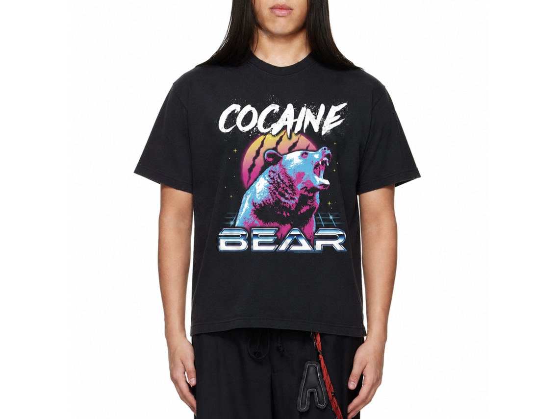 Rockinstone Cocaine Bear Very 80's Bear Black Adult T-shirt Size:xl