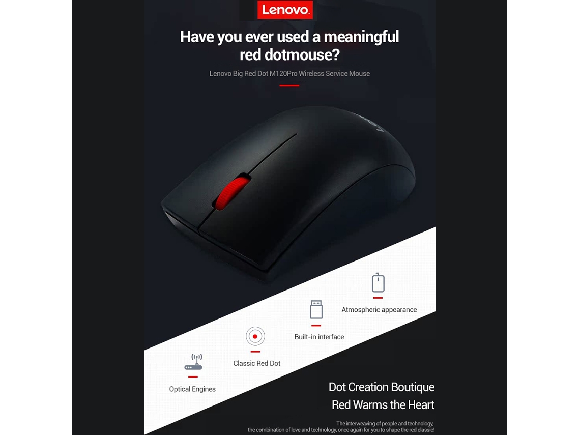 Mouse Sem Fio Lenovo M120pro 1000dpi, Preciso, Plug and Play, Ergonômico