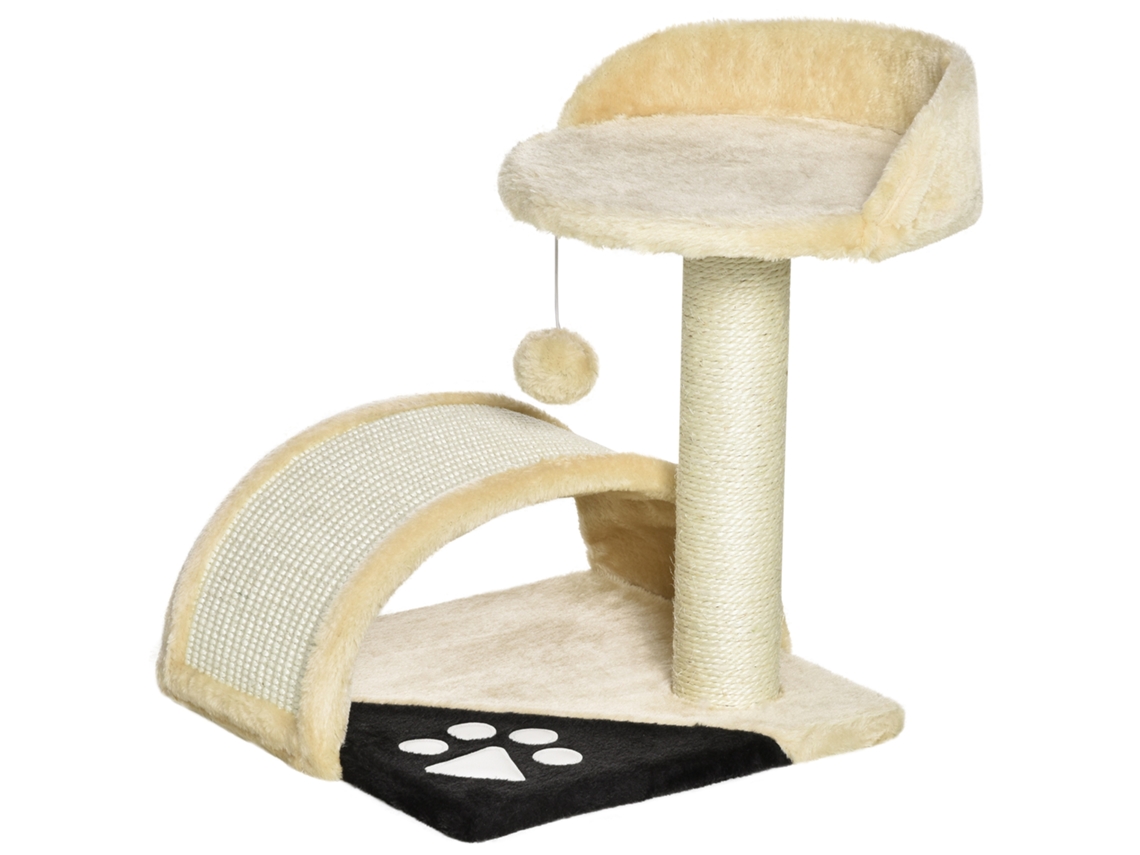 Arranhador 46 Cm, Toca, Bola, Sisal, Plataforma, Até 4 Kg, Bege