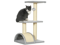Árvore de Arranhador de Gato de 3 Níveis Médio com Plataformas Arranhadoras em Arco, Postes e Bola 40x35x72 Cm Cinza Claro Ge