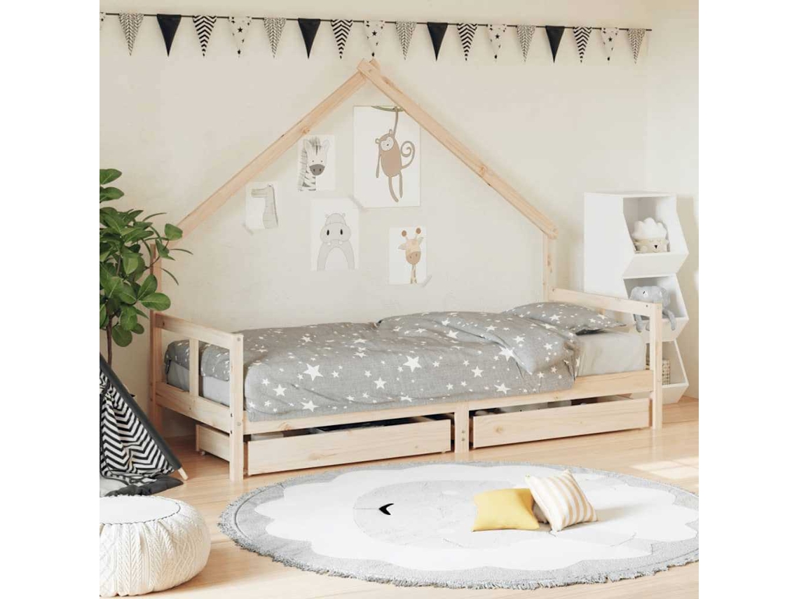 Vidaxl Estrutura De Cama Infantil C/ Gavetas 80x200 Cm Pinho Maciço