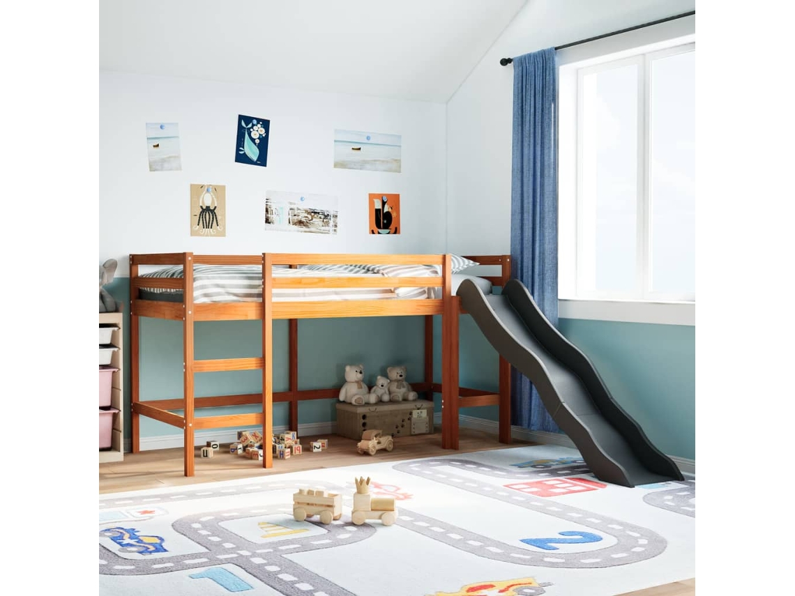 Cama Alta Para Criança Sem Colchão Pinho Maciço Castanho-mel