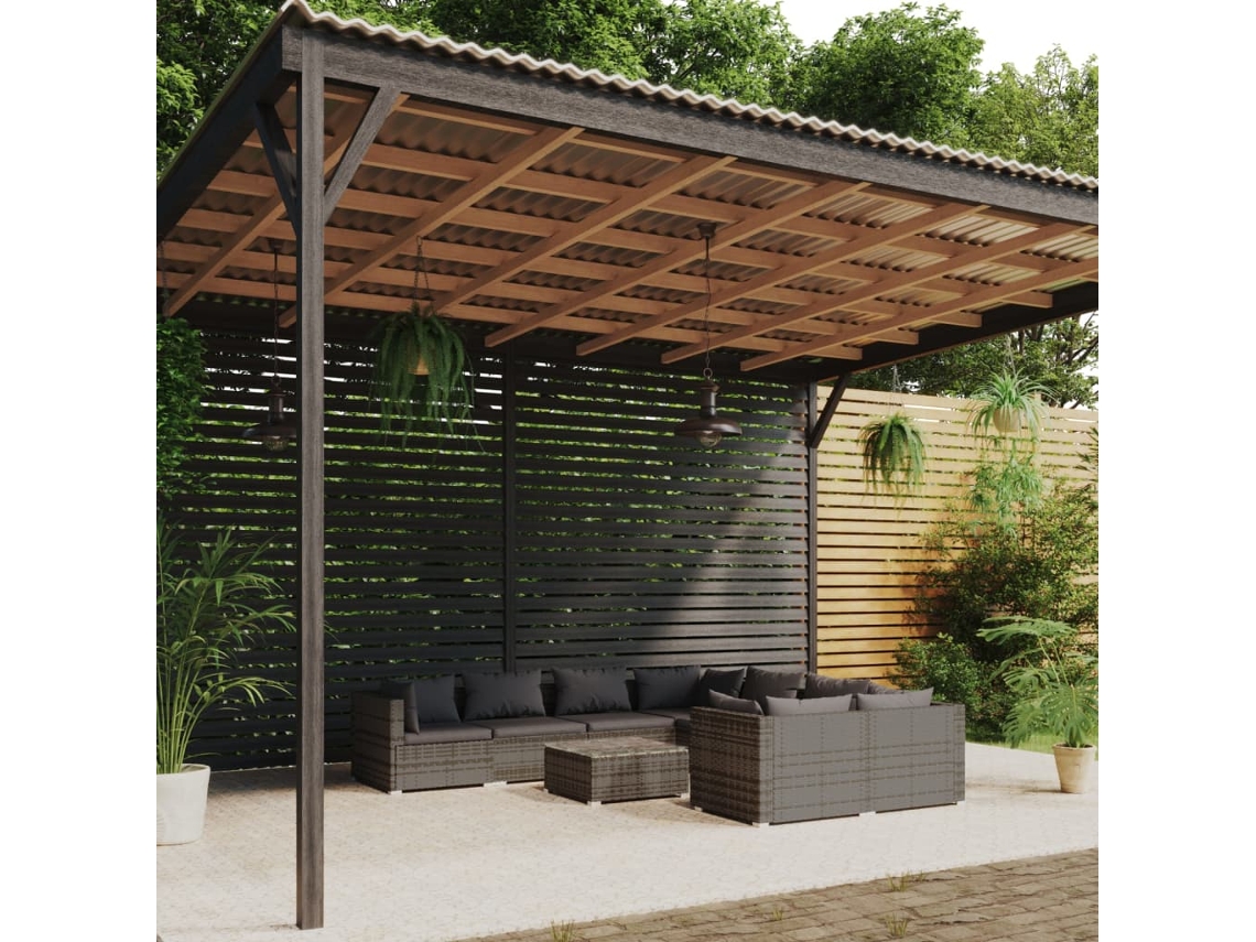 Conjunto 9 Peças Lounge De Jardim C/ Almofadões Vime Pe Cinza Dkd Home Decor