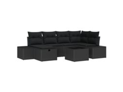 Conjunto 6 Sofá De Jardim Vidaxl Preto Vime Pe (264 X 154 X 85 Cm)