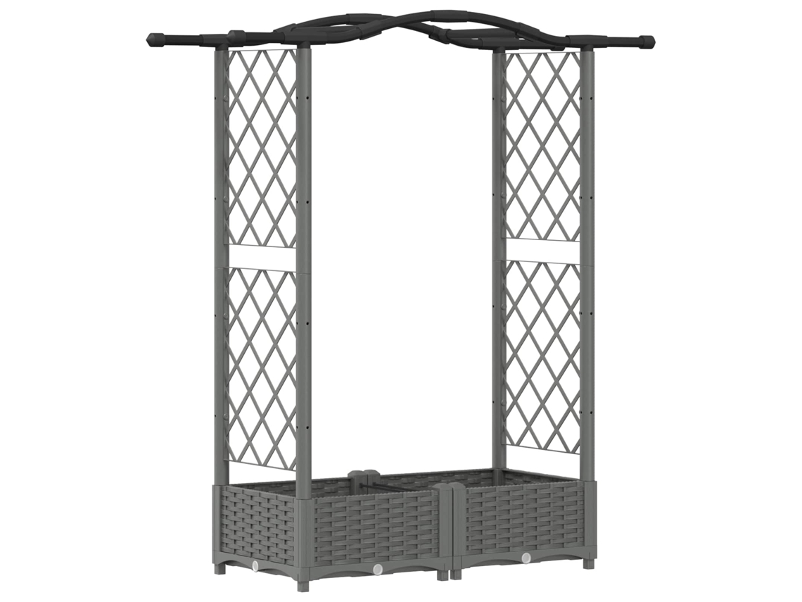 Vidaxl Cama Elevada Com Treliça E Telhado Cinzento-claro Pp