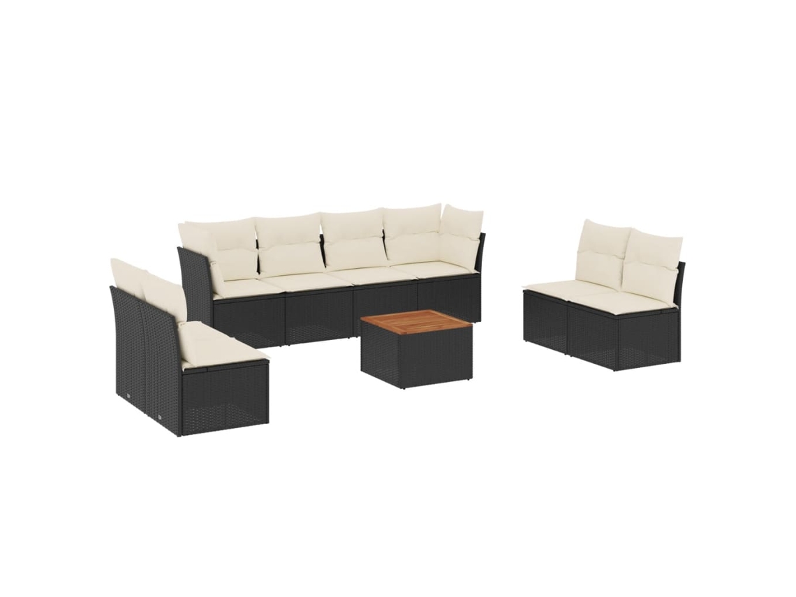 Conjunto de 9 Sofás para Jardim com Almofadões Vime Pe Preto MAISON EXCLUSIVE (9 pcs)
