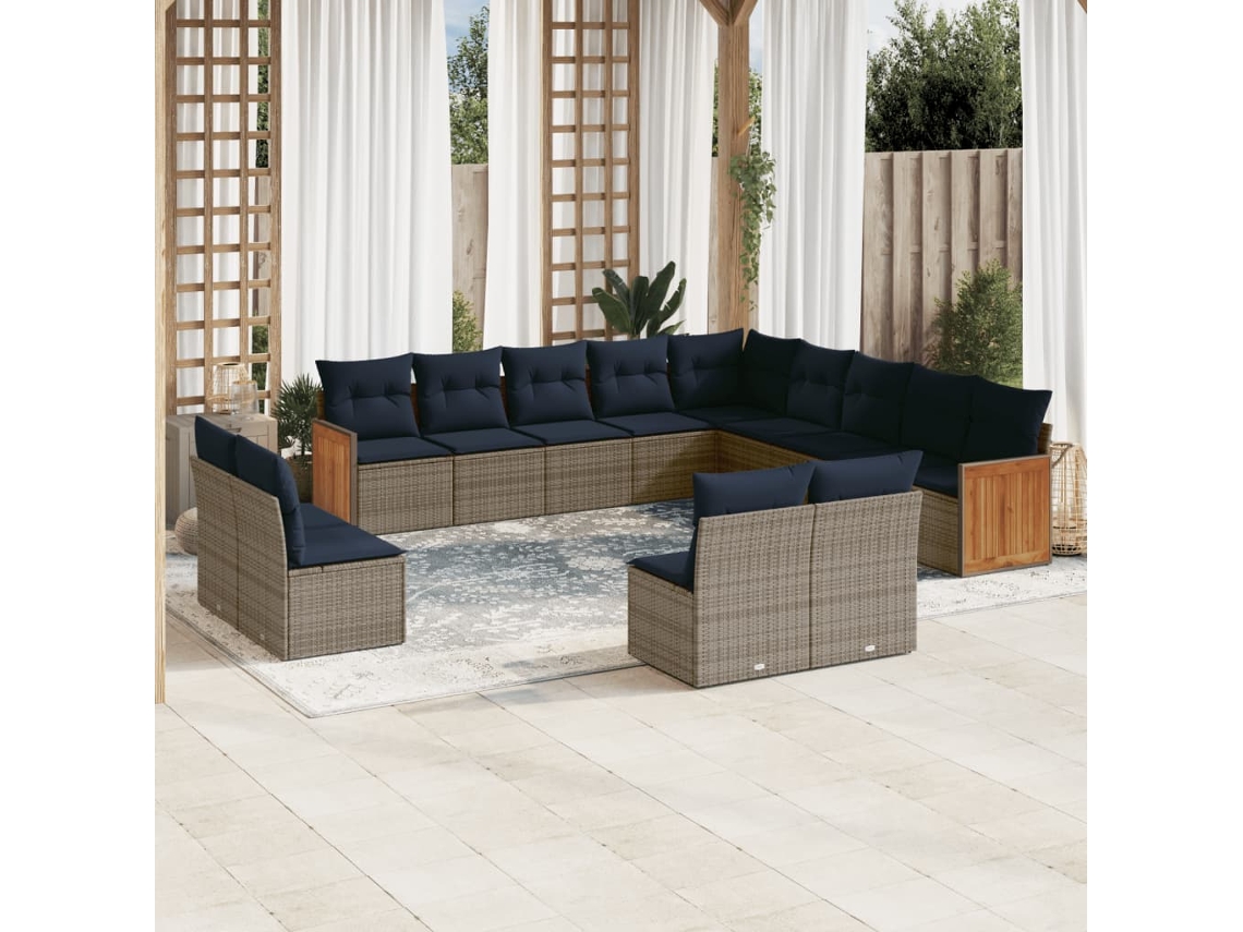 Vidaxl Conjunto De Sofá De Jardim Com 13 Peças E Almofadas Em Rattan Sintético Cinza