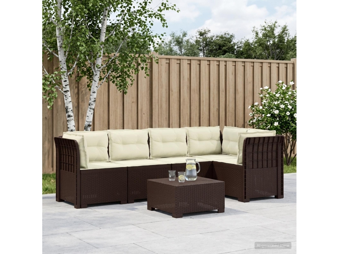 Vidaxl Sofá De Jardim De 5 Pessoas Com Almofadas Visual De Rattan Pp