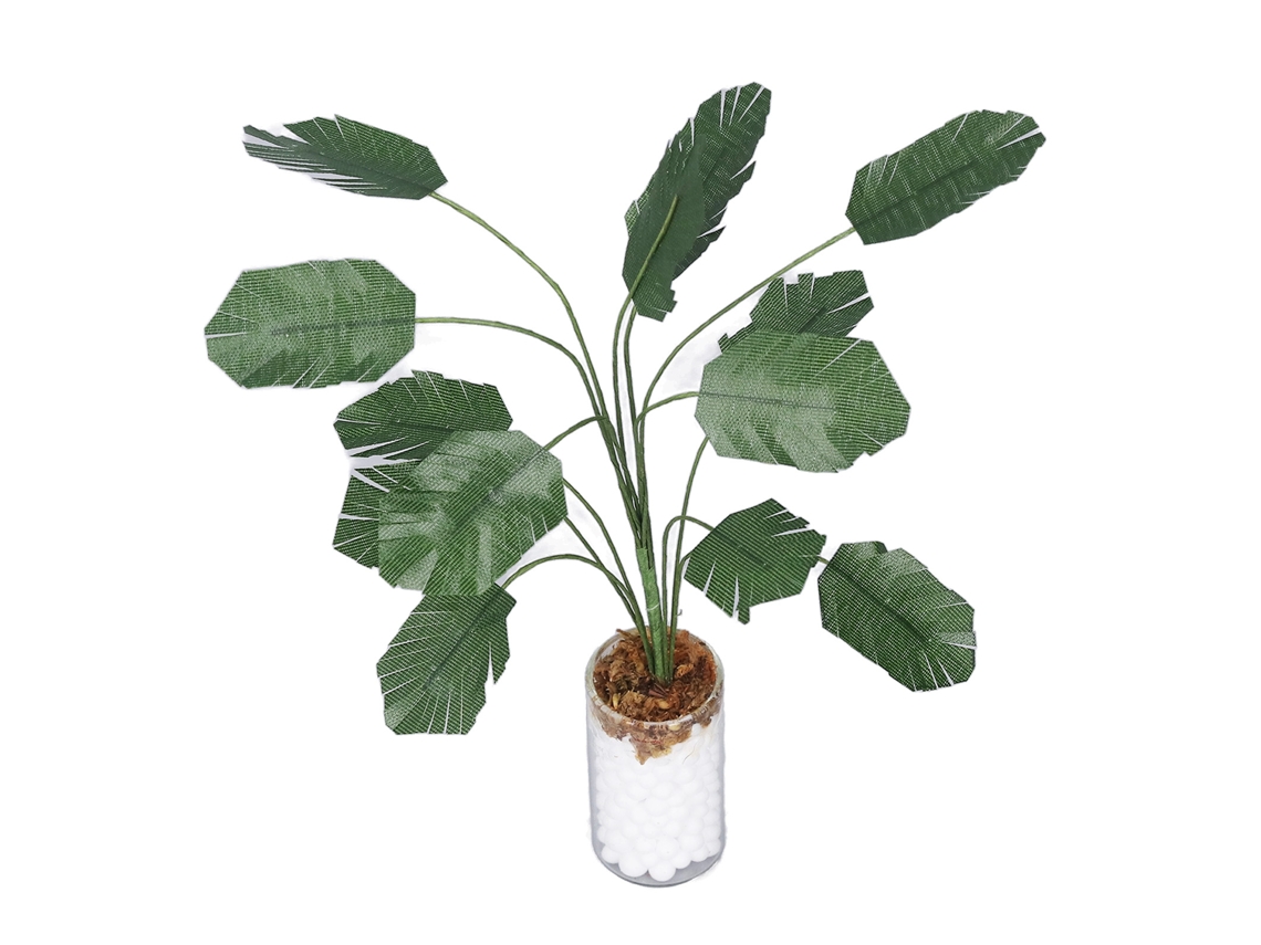 Walshlxq planta de Muñecas 1:12 Bonsái de Plátano Simulado Hoja Viva Decoración Miniatura Verde