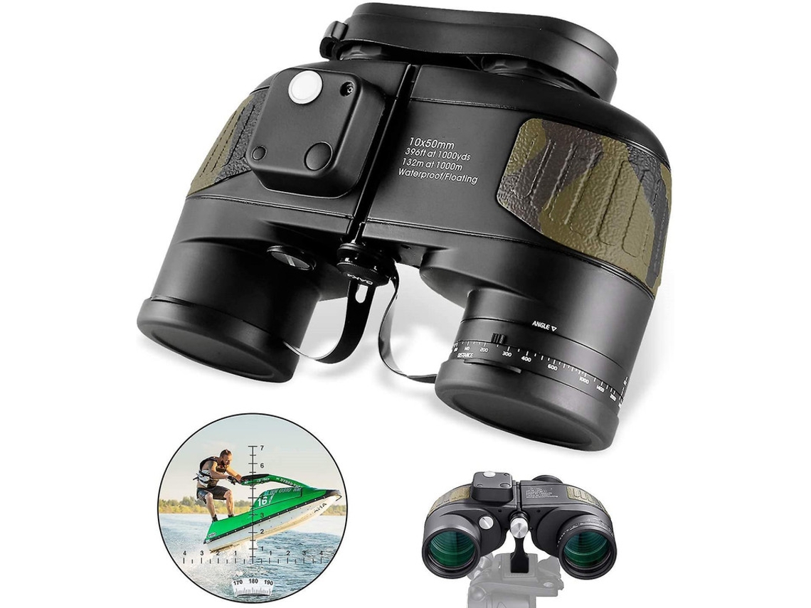 Binóculos Marinhos 10x50 Compactos Longa Distância Bak4 Prisma Ip68 Anti Neblina Bússola Telêmetro Pássaros Caça Exército Verde Bestvite