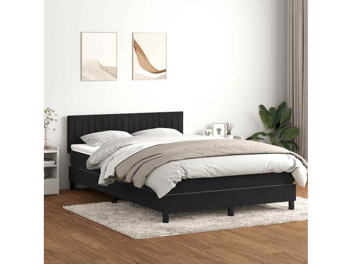 Vidaxl Cama Box Spring C/ Colchão E Led 160x210 Cm Veludo Preto