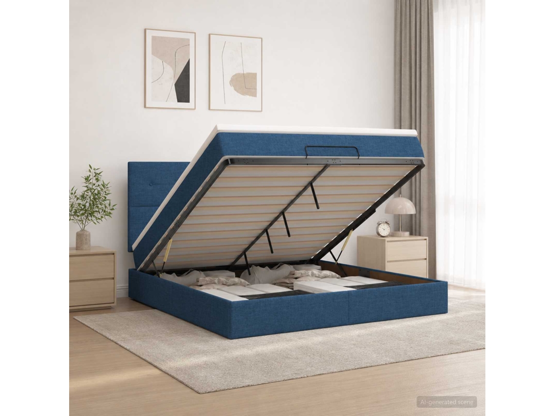 Vidaxl Cama Ottoman Com Colchão E Led Azul 140 X 190 Cm Tecido