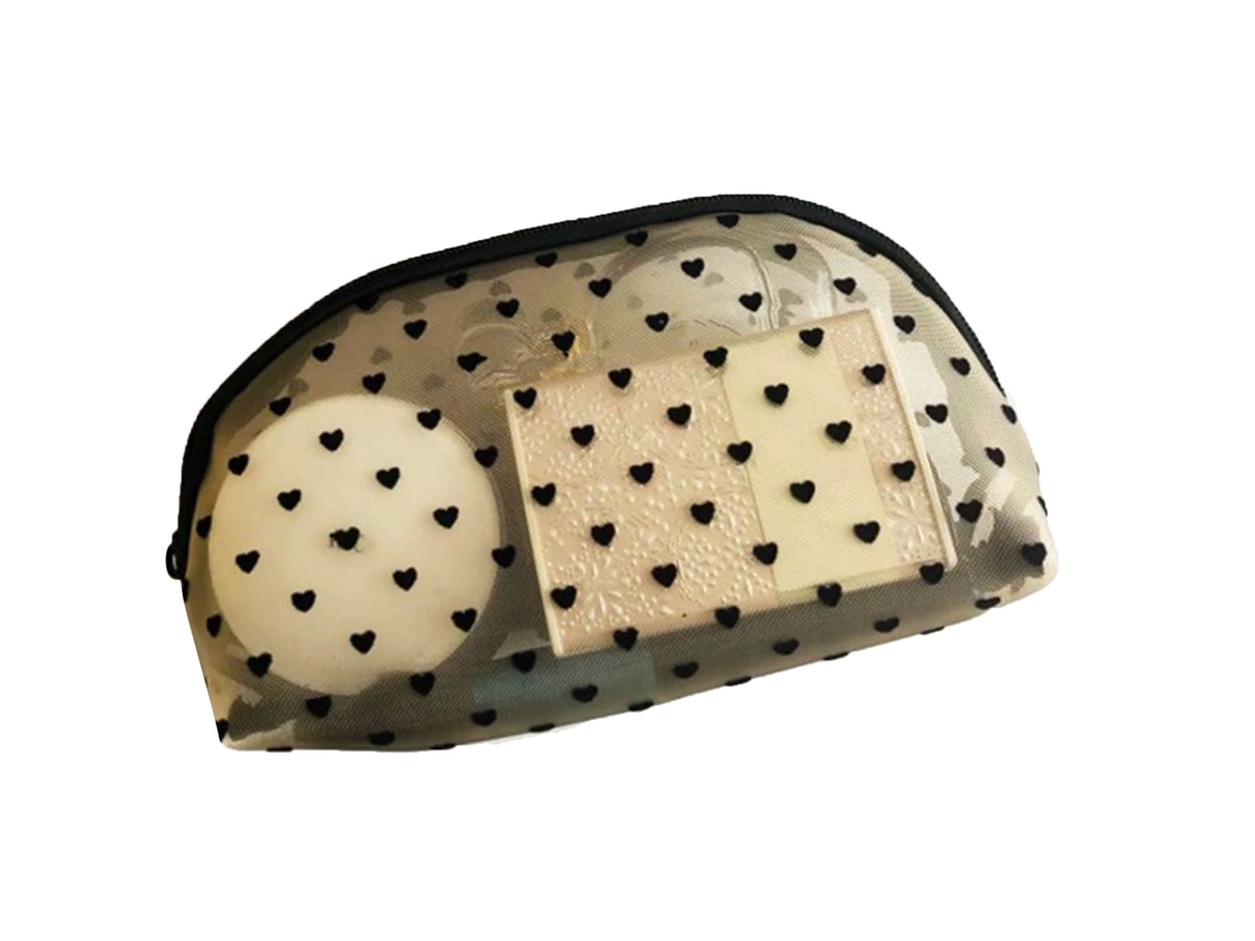 Bolsa De Maquillaje De Malla Con Estampado De Corazón Espaciosa Y Lavable A Máquina Para Viajes