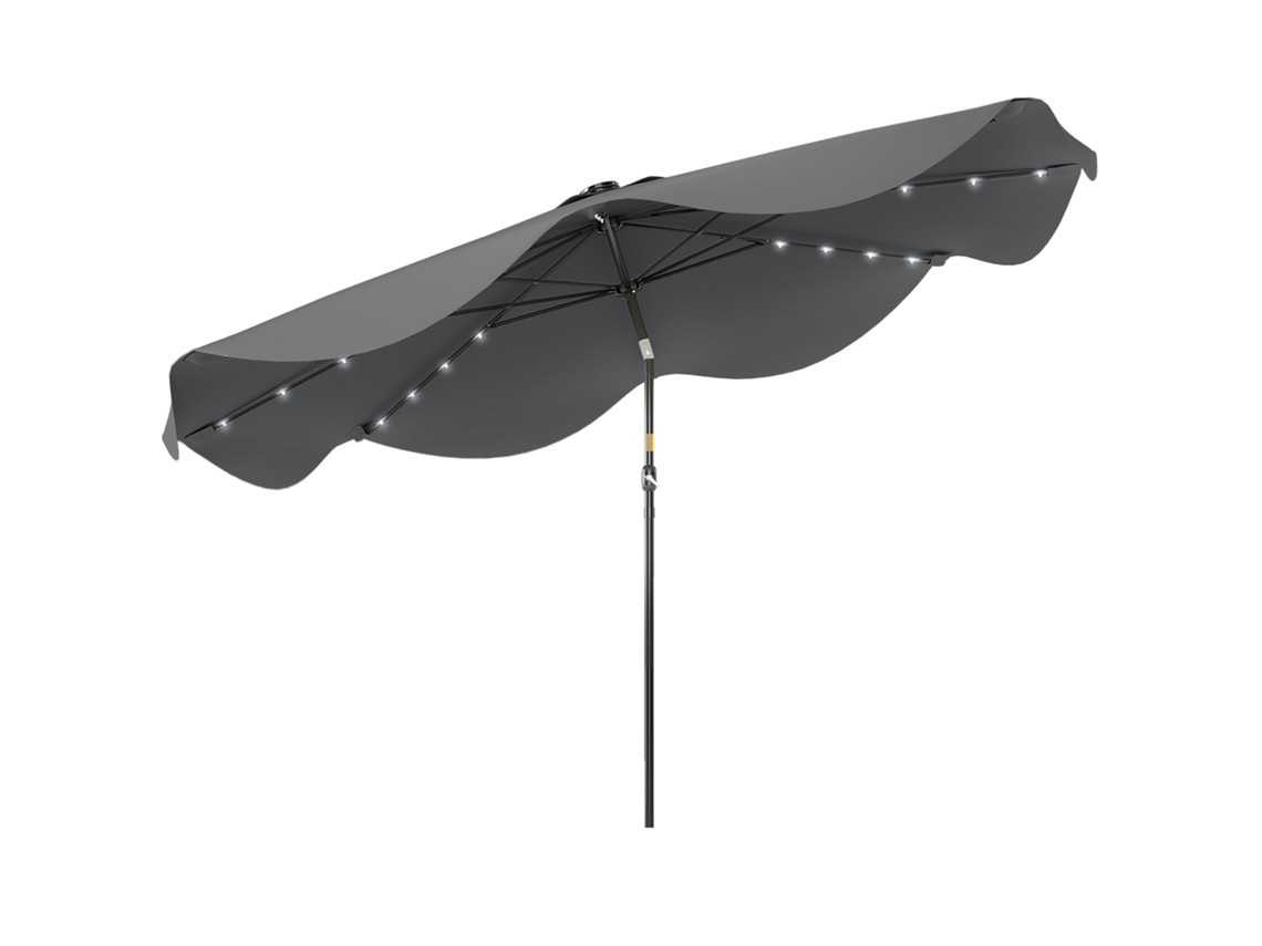 Guarda-sol De Jardim Manual Ø292x254 Cm Com 32 Luzes Led Solares, 8 Varetas, Impermeável E Com Grelha De Ventilação, Cinza