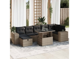 Vidaxl 5 Pcs Conjunto Sofás De Jardim C/ Almofadões Vime Pe Cinzento