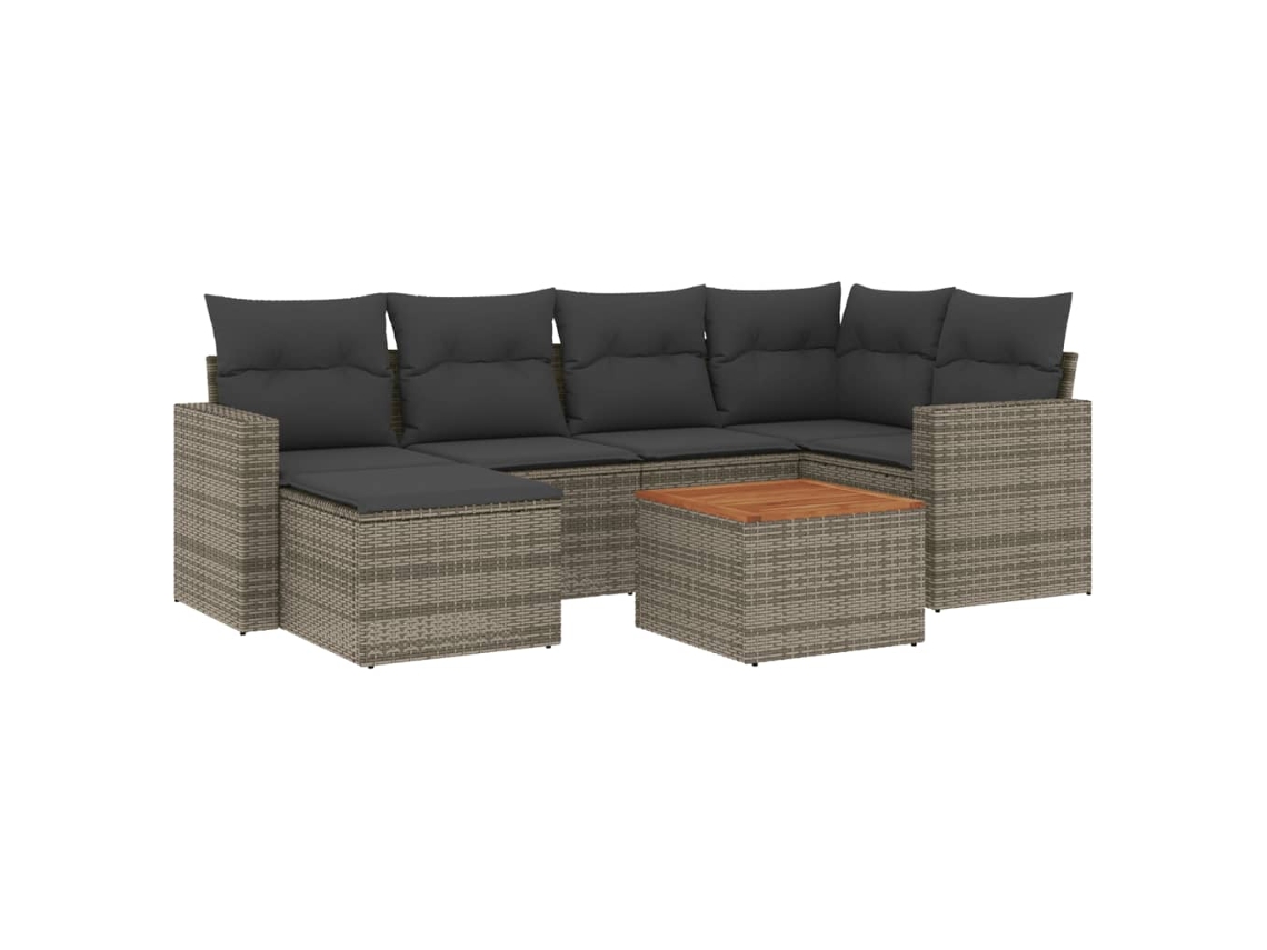 Conjunto de 7 Sofás para Jardim com Almofadões Vime Pe Cinzento MAISON EXCLUSIVE (7 pcs)