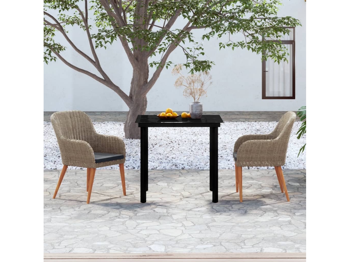 Vidaxl 3 Pcs Conjunto De Jantar Para Jardim Com Almofadões Castanho