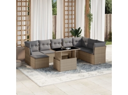 Vidaxl 9 Pcs Conjunto De Sofás P/ Jardim Com Almofadões Vime Pe Bege