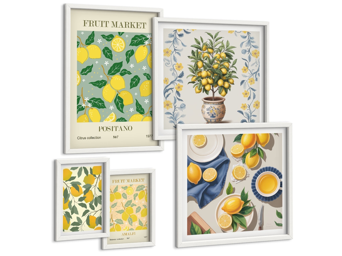 Pinturas Murais Modernas Praias Tropicais E Palmeiras Moldura Branca Imagens Para Um Quarto Infantil Espelharte (conjunto De 5 Imagens)