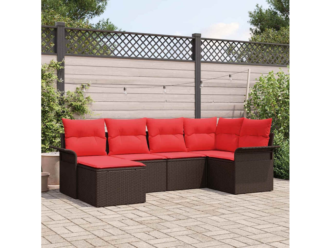 Vidaxl Conjunto De Sofá De Jardim 6 Unid. Castanho Vime Pe
