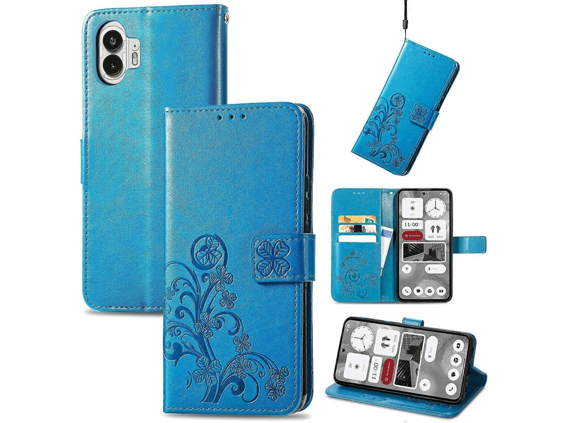 Capa De Couro Para Celular Nothing Phone 2 Com Fecho De Quatro Folhas E Fivela Em Relevo