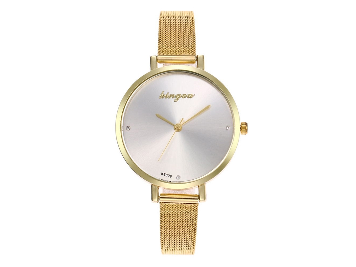 Relógio de Pulso Feminino Fashionable Simples Quartzo com Pulseira de Malha de Aço Dourado