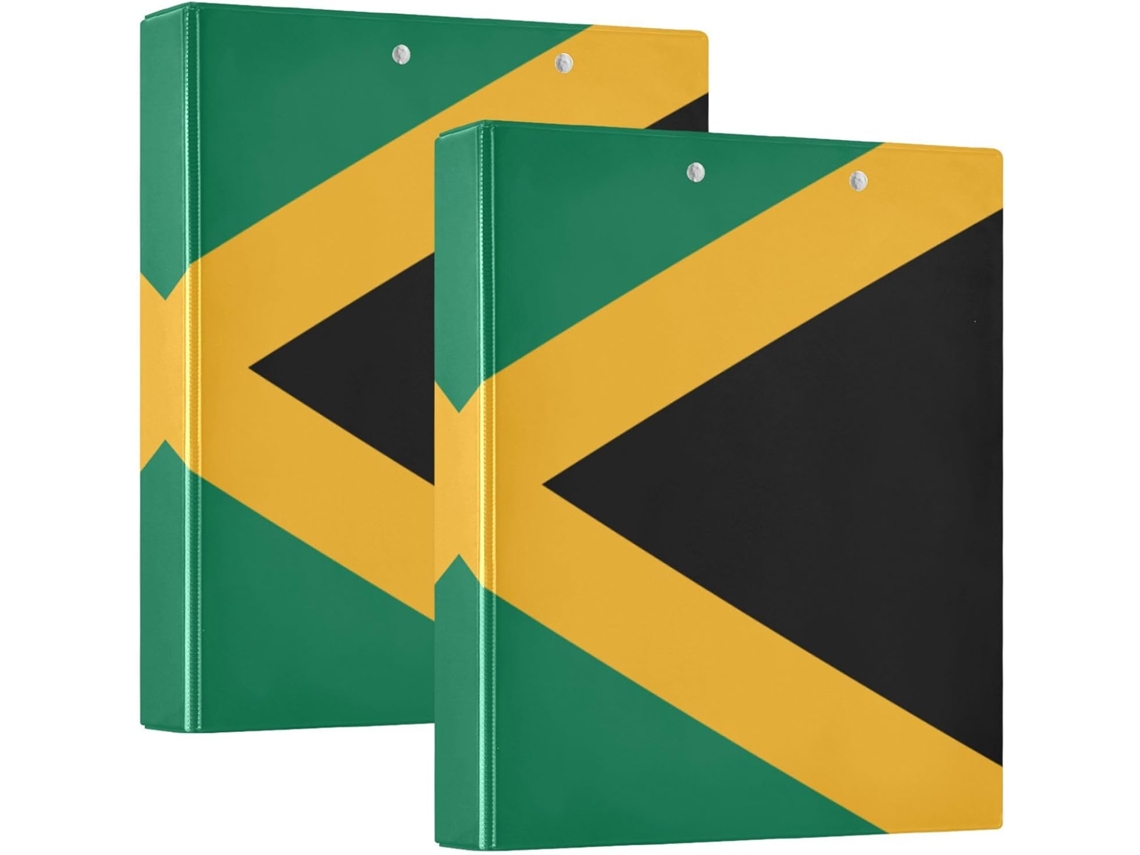 Pasta Escolar com Estampa da Bandeira da Jamaica 1, 5 Polegadas, Anéis Redondos com Camada de Saco, Pacote com 1 ou 2 Unidades