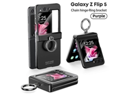 Capa para Samsung Galaxy Z Flip 5 com suporte de anel, protetor de tecido e proteção de dobradiça, preta.