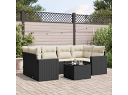 Vidaxl 7 Pcs Conjunto De Sofás P/ Jardim C/ Almofadões Vime Pe Preto