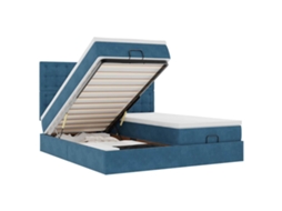 Estrutura de Cama Otomana com Colchão Azul Escuro Veludo MAISON EXCLUSIVE