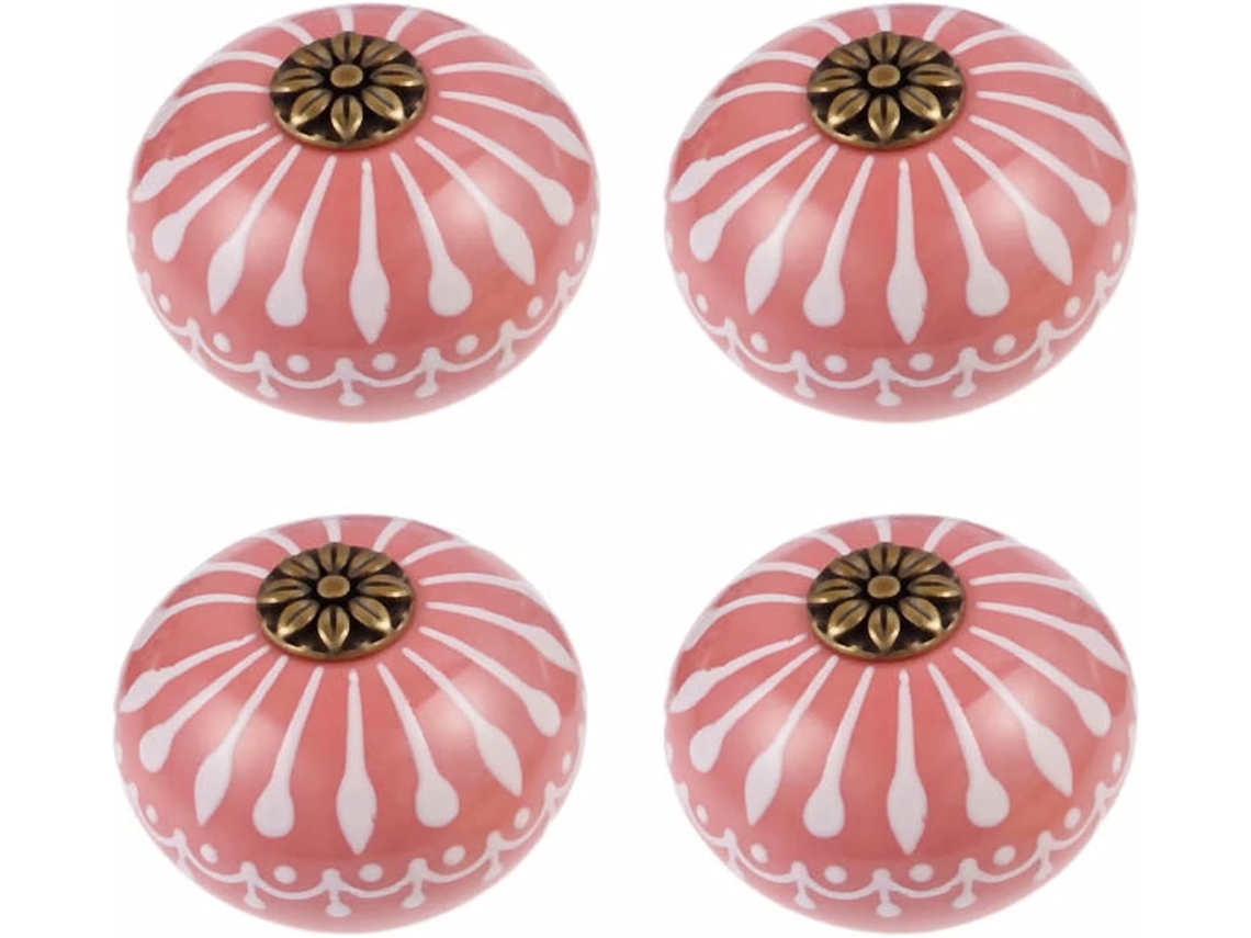 Conjunto De 4 Puxadores Vermelhos Cerâmica Para Armários, Gavetas, Portas E Cômodas Diâmetro 40mm, Altura 32mm, Com