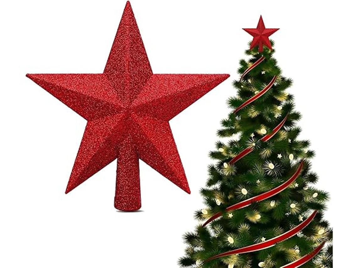 Estrela de Natal Brilhante para o Topo da Árvore, 20 Cm, Decoração Vermelha, Ideal Natalícia, Ergonômico, Uso Diário STELASPLEN