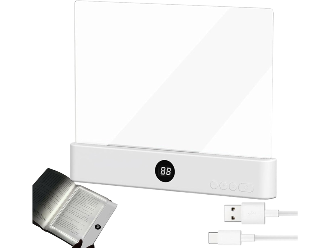Luminária De Leitura Led Inteligente, Recarregável, Com Tela Plana De Página Inteira, 3 Cores E Temporizador, Painel De