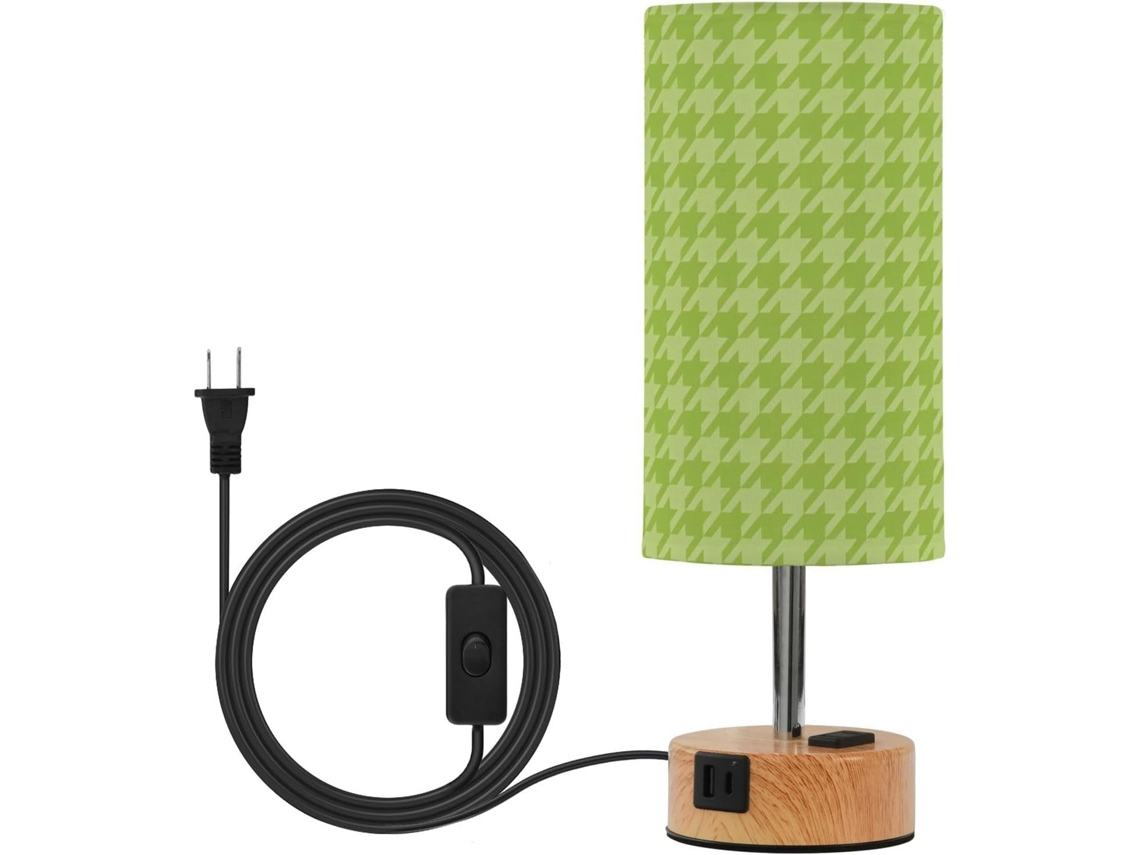 Abajur De Mesa Junzan Com Estampa Pied Poule Verde, Portas Usb C E A, 3 Temperaturas De Cor Para Mesa Cabeceira